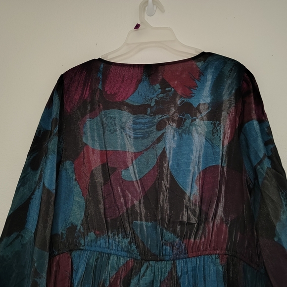 Ava & Viv Sheer Wrap Midi Dress Balloon Long Sleeve Teal Burgundy/Blue Sz 1X NWT - Picture 13 of 15
